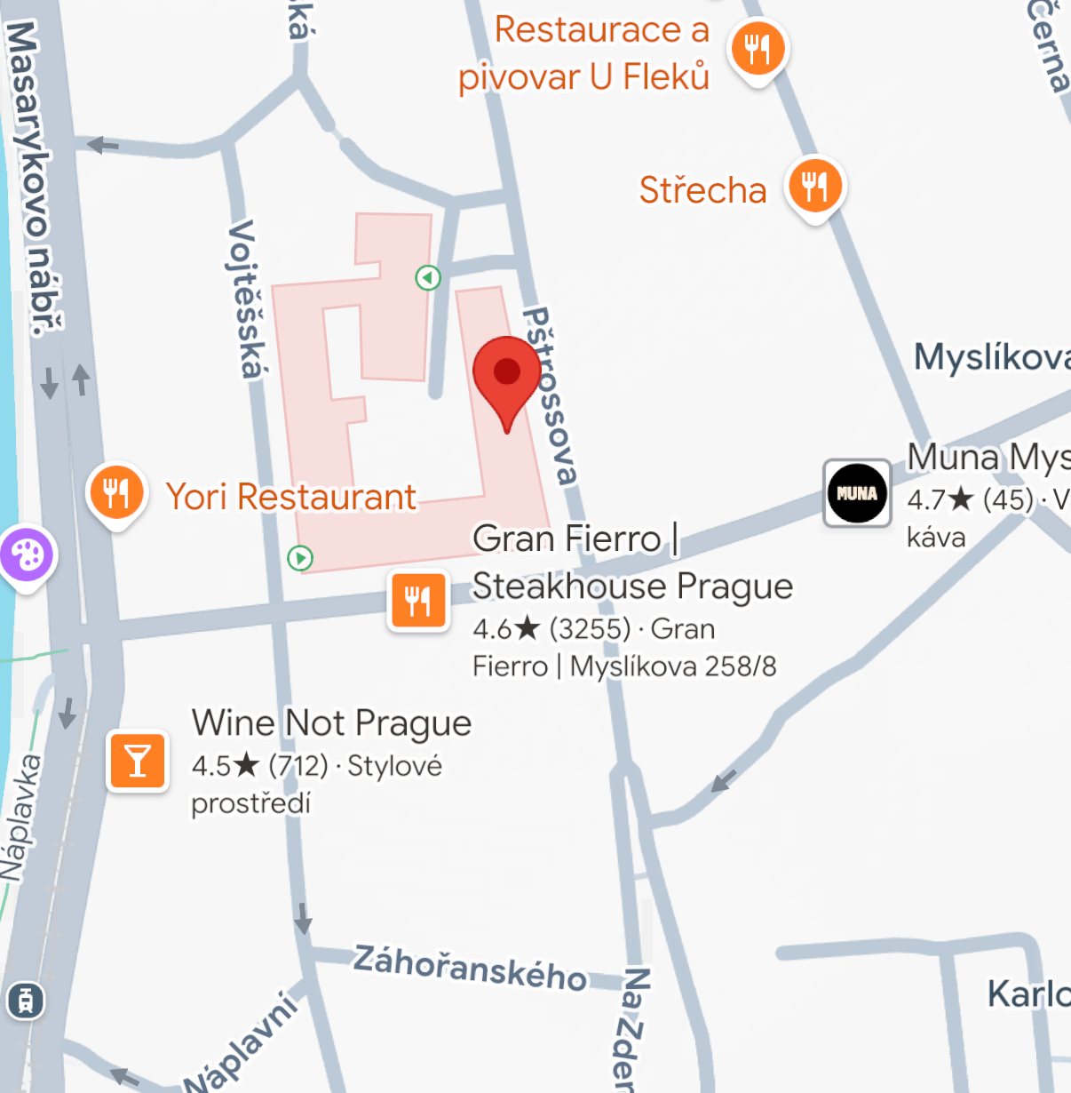 Mapa — Pštrossova 206/3, Praha 1